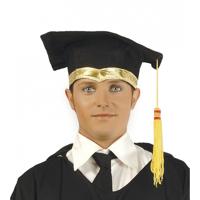 Afstudeer/geslaagd hoedje - zwart/goud - diploma gehaald - doctoraal hoed voor studenten