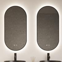 Spiegel Gliss Design Aura 50x100cm Mat Zwart Ovaal Met LED Verlichting & Geïntegreerde Spiegelverwarming