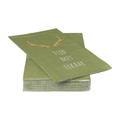 Kerstservetten rendier - groen/ goud - 15 stuks - 33x40 cm Kerstservetten rendier - groen/ goud - 15 stuks - 33x40 cm