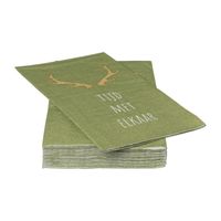 Kerstservetten rendier - groen/ goud - 15 stuks - 33x40 cm - thumbnail