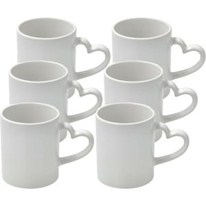 Koffiemok met handvat in hartvorm - 6x - wit - keramiek - 300 ml