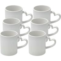 Koffiemok met handvat in hartvorm - 6x - wit - keramiek - 300 ml