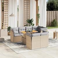 8-delige Loungeset met kussens poly rattan beige