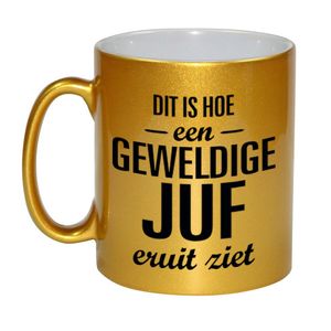 Gouden geweldige juf cadeau koffiemok / theebeker 330 ml