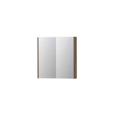 INK SPK2 Spiegelkast - 70x14x74cm - 2 deuren - dubbelzijdige Spiegel - schakelaar en stopcontact - MFC Zuiver eiken 1105170
