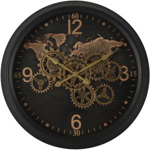 Non Branded wandklok Carta wereldkaart 62 cm staal zwart