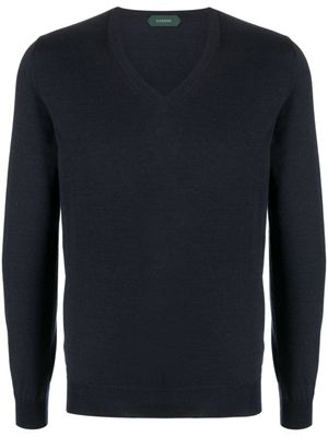 Zanone pull nervuré à col v - Bleu