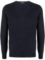 Zanone ribbed V-neck sweater - Bleu - thumbnail