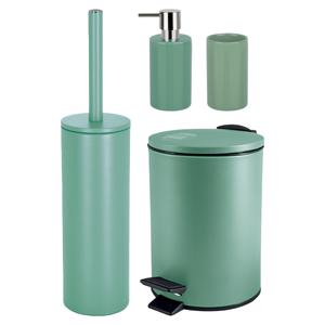 Badkamer accessoires set - WC-borstel/pedaalemmer/zeeppompje/beker - metaal/keramiek - salie groen