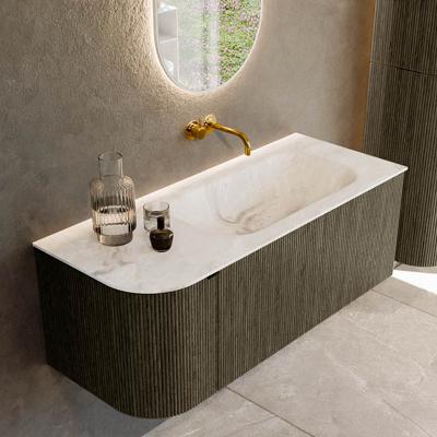 Badmeubel Mondiaz Kurve-Dlux | 115 cm cm | Meubelkleur Shadow | Wastafelkleur Frappe | Solid surface | Wasbak rechter zijde spoelbak | Zonder kraangat(en)
