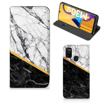 Samsung Galaxy M30s | M21 | Standcase | Marmer Wit Zwart - Origineel Cadeau Man