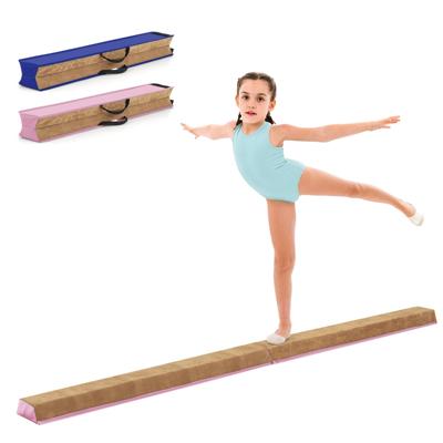 240 cm Opvouwbare Evenwichtsbalk Draagbare Turnbalk met Zacht Schuim & Handgrepen voor Kinderen Thuis Gymnastiek Roze