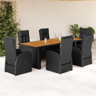 7-delige Tuinset met kussens poly rattan zwart