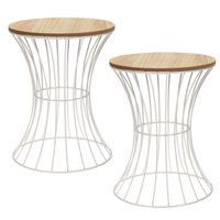 2x stuks bijzettafels rond metaal/hout wit D30 x H40 cm