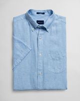 Gant Heren Overhemd Lichtblauw Linnen Borstzakje Korte Mouw Regular Fit - thumbnail