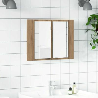 Spiegelkast LED 60x12x45 cm bewerkt hout artisanaal eikenkleur