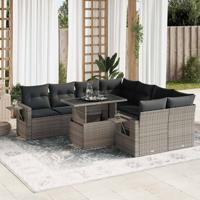 9-delige Loungeset met kussens poly rattan grijs