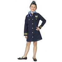 Stewardess carnaval verkleedkleding kostuum voor meisjes - blauw - compleet