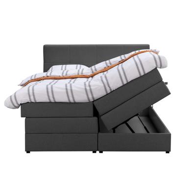 Leen Bakker - Boxspring Met Opbergruimte Liv Geblokt - Antraciet - 160x200 Cm - Stof - Grijs