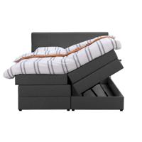 Leen Bakker - Boxspring Met Opbergruimte Liv Geblokt - Antraciet - 160x200 Cm - Stof - Grijs