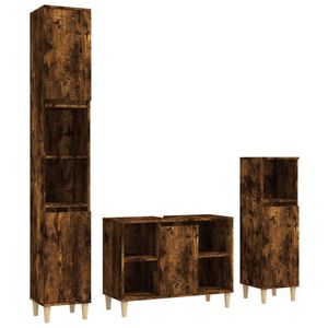 The Living Store Badmeubelset Gerookt Eiken - Wastafelkast 80x33x60cm - Staande kasten 30x30x100cm en 30x30x190cm