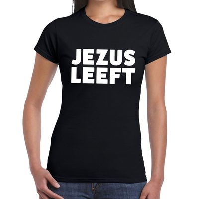 Jezus leeft tekst t-shirt zwart dames