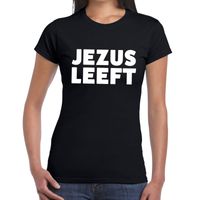 Jezus leeft tekst t-shirt zwart dames