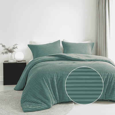 Dekbedovertrek Teddy Rib Zacht Groen Eenpersoons (140x200 Cm) Groen Microvezel Strepen Fresh And Co - Overtrek - 140x200 Cm (Eenpersoons) - - Dekbed-Discounter.nl