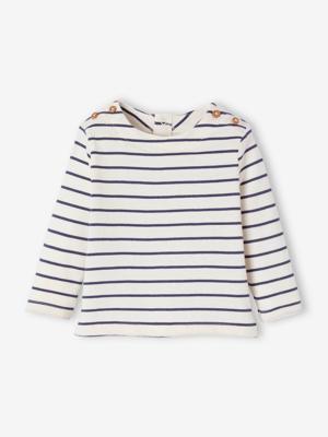 Gestreept geboorteshirt met lange mouwen ecru