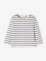 Gestreept geboorteshirt met lange mouwen ecru