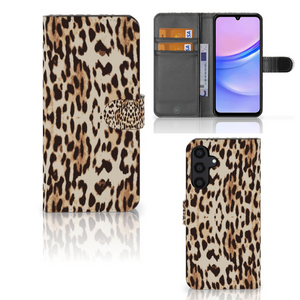 Samsung Galaxy A15 Telefoonhoesje met Pasjes Leopard