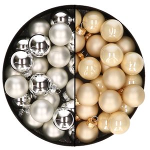 Mini kerstballen - 48x st - zilver en champagne - 2,5 cm - glas