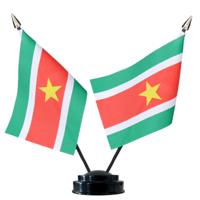 Suriname tafelvlaggetjes set - dubbele vlaggetjes op 1 standaard - 10 x 15 cm mini vlaggen