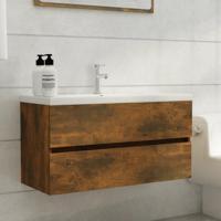 Wastafelkast 90x38,5x45 cm bewerkt hout gerookt eikenkleurig Wastafelkast 90x38,5x45 cm bewerkt hout gerookt eikenkleurig
