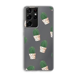 Cactusprint roze: Samsung Galaxy S21 Ultra Transparant Hoesje