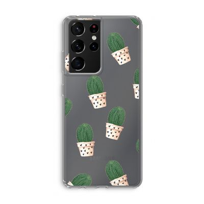 Cactusprint roze: Samsung Galaxy S21 Ultra Transparant Hoesje