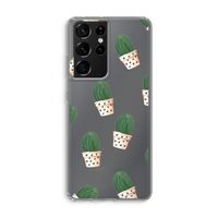 Cactusprint roze: Samsung Galaxy S21 Ultra Transparant Hoesje