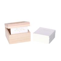 Gastenboek/huwelijksadvies box - Bruiloft - incl. 100 wensbriefjes - hout/wit - 10 x 6 cm