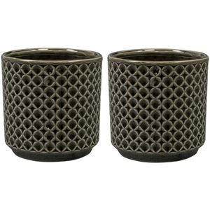 Plantenpot/bloempot Cairo - 2x - keramiek - antraciet - Oosters motief - D19 x H17 cm