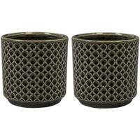 Plantenpot/bloempot Cairo - 2x - keramiek - antraciet - Oosters motief - D19 x H17 cm