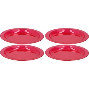 4x Ontbijtbordje rood 20 cm kinderservies van plastic/kunststof