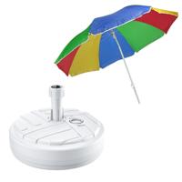 Tuin parasol met voet van 10 liter - multi kleuren strepen - polyester/kunststof - Dia 180 cm