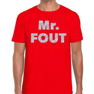 Mr. Fout zilveren glitter tekst t-shirt rood heren