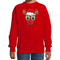 Kersttrui/sweater voor kinderen - Rudolf gezicht - rendier - rood