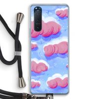 Roze wolken met vogels: Sony Xperia 5 II Transparant Hoesje met koord