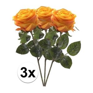 3x Geel/oranje rozen Simone kunstbloemen 45 cm