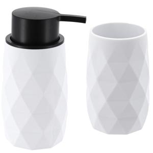 Badkamer accessoire set - tandenborstelbeker en zeeppomp Diamond - wit - kunststof