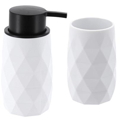 Badkamer accessoire set - tandenborstelbeker en zeeppomp Diamond - wit - kunststof