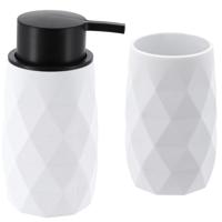 Badkamer accessoire set - tandenborstelbeker en zeeppomp Diamond - wit - kunststof