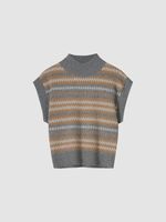 Mouwloze intarsia trui met geribde opstaande kraag